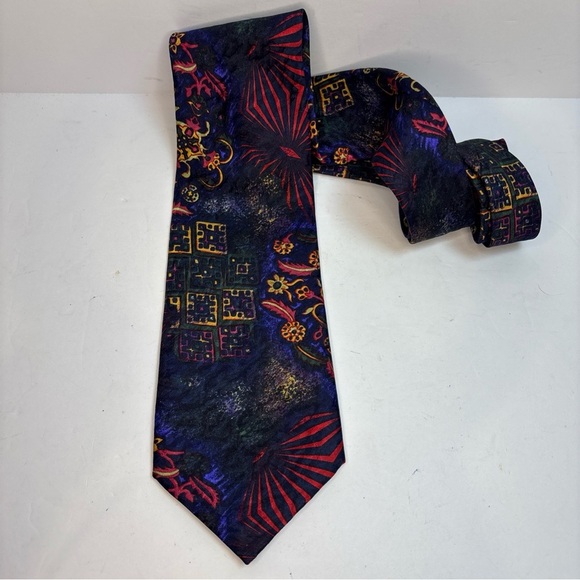 Jacques Ploenes Tie Abstract Art Silk Germany Bold Vintage 90s Colorful 58" - Picture 3 of 3